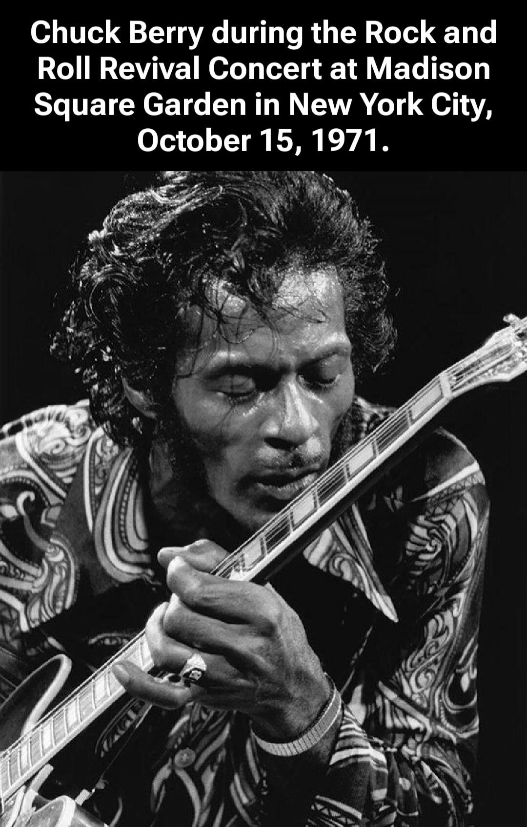 Chuck Berry during the Rock and Roll Revival Concert at Madison Square Garden in New York City, October 15, 1971.