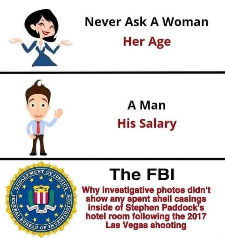 Never Ask A Woman Her Age A Man His Salary The FBI Why investigative mm didnt show n spent casings inside of Stephen Paddocks hotel room following the 2017 Las Vegas shooting