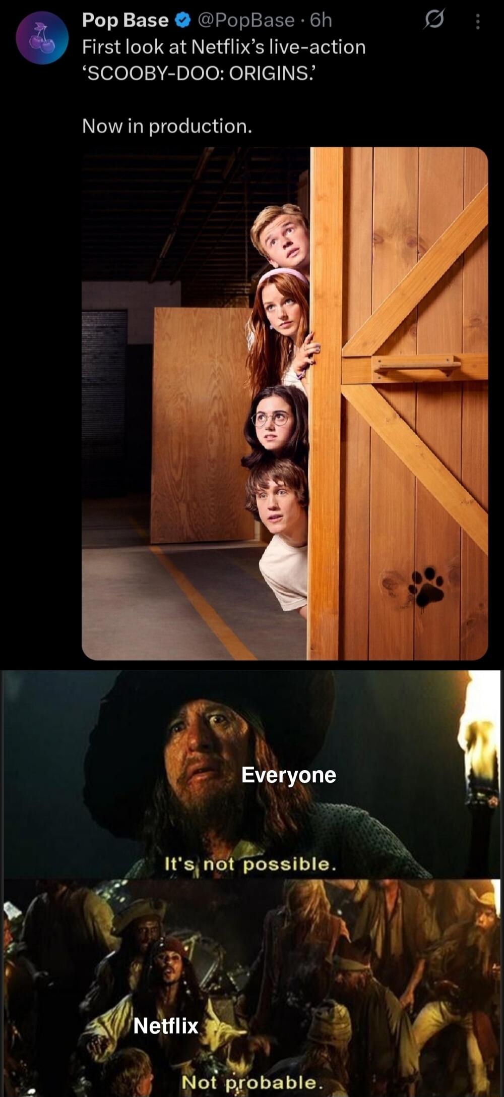 Pop Base @PopBase 6h First look at Netflix's live-action 'SCOOBY-DOO: ORIGINS.' Now in production. Everyone It's not possible. Netflix Not probable.