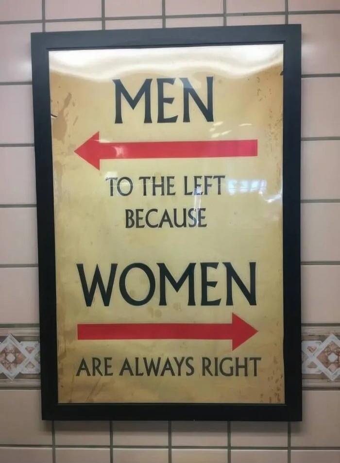 MEN TO THE LEFT BECAUSE WOMEN ARE ALWAYS RIGHT