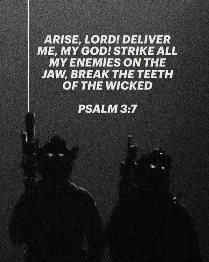 ARISE, LORD! DELIVER ME, MY GOD! STRIKE ALL MY ENEMIES ON THE JAW, BREAK THE TEETH OF THE WICKED PSALM 3:7