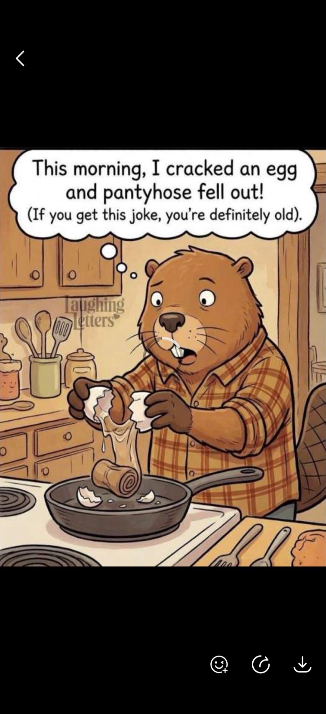 This morning, I cracked an egg and pantyhose fell out! (If you get this joke, you're definitely old). Laughing Letters