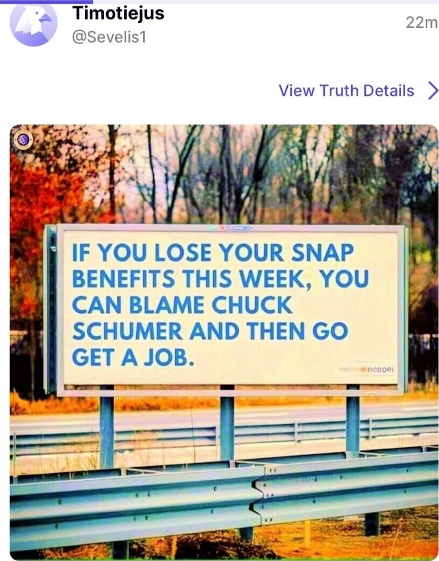 IF YOU LOSE YOUR SNAP BENEFITS THIS WEEK, YOU CAN BLAME CHUCK SCHUMER AND THEN GO GET A JOB.