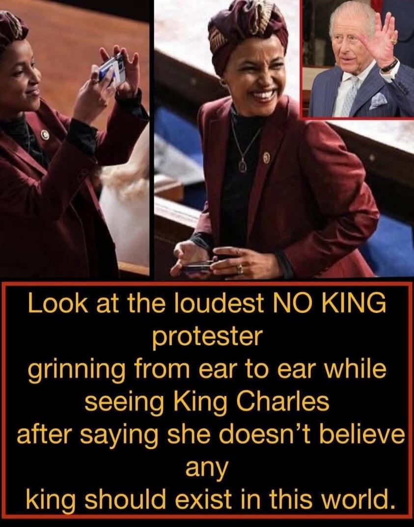 Look at the loudest NO KING protester grinning from ear to ear while seeing King Charles after saying she doesn't believe any king should exist in this world.