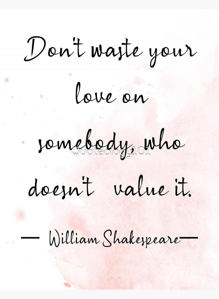 Don't waste your love on somebody, who doesn't value it. — William Shakespeare