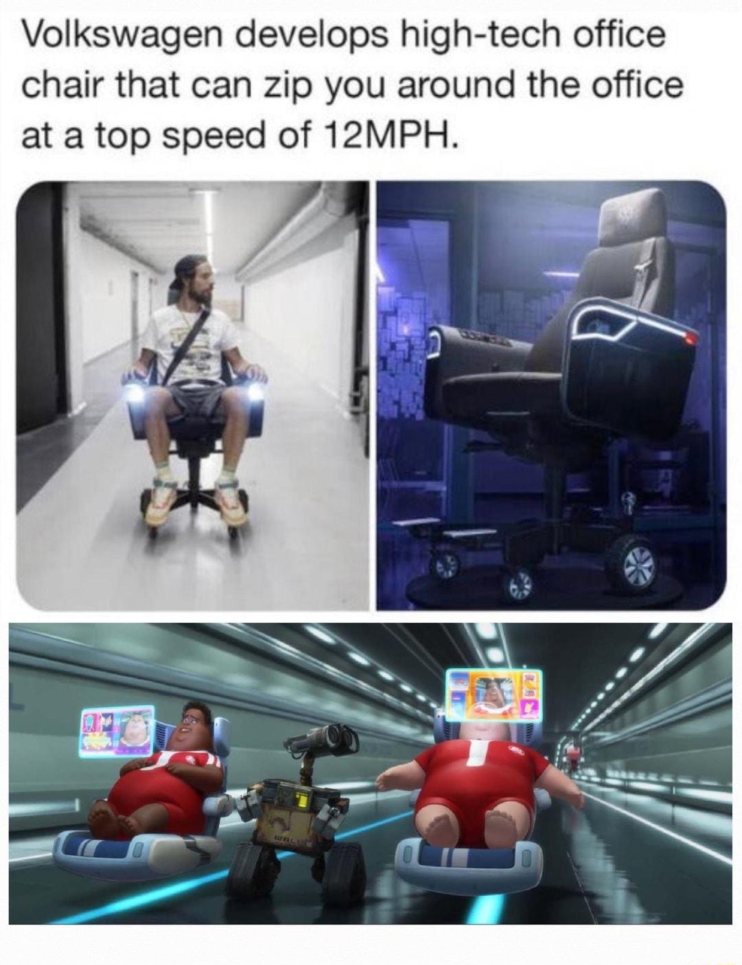 Volkswagen develops high tech office chair that can zip you around the office at a top speed of 12MPH