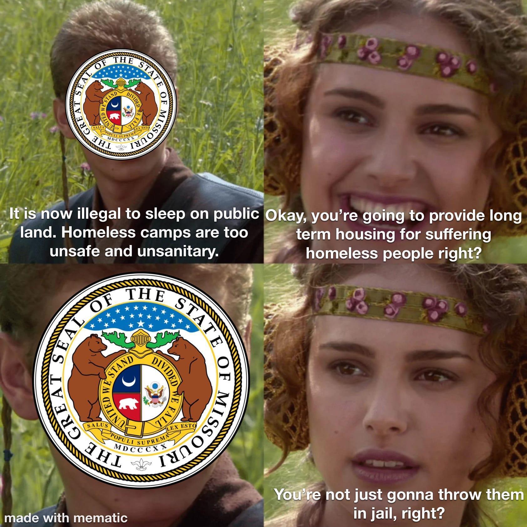 Itistiow illegal to sleep on public Okay youre gBig to provide long land Homeless camps are too S term housing for suffering unsafe and unsanitary ot just gonna throw them iBBEWith mematic in jail right