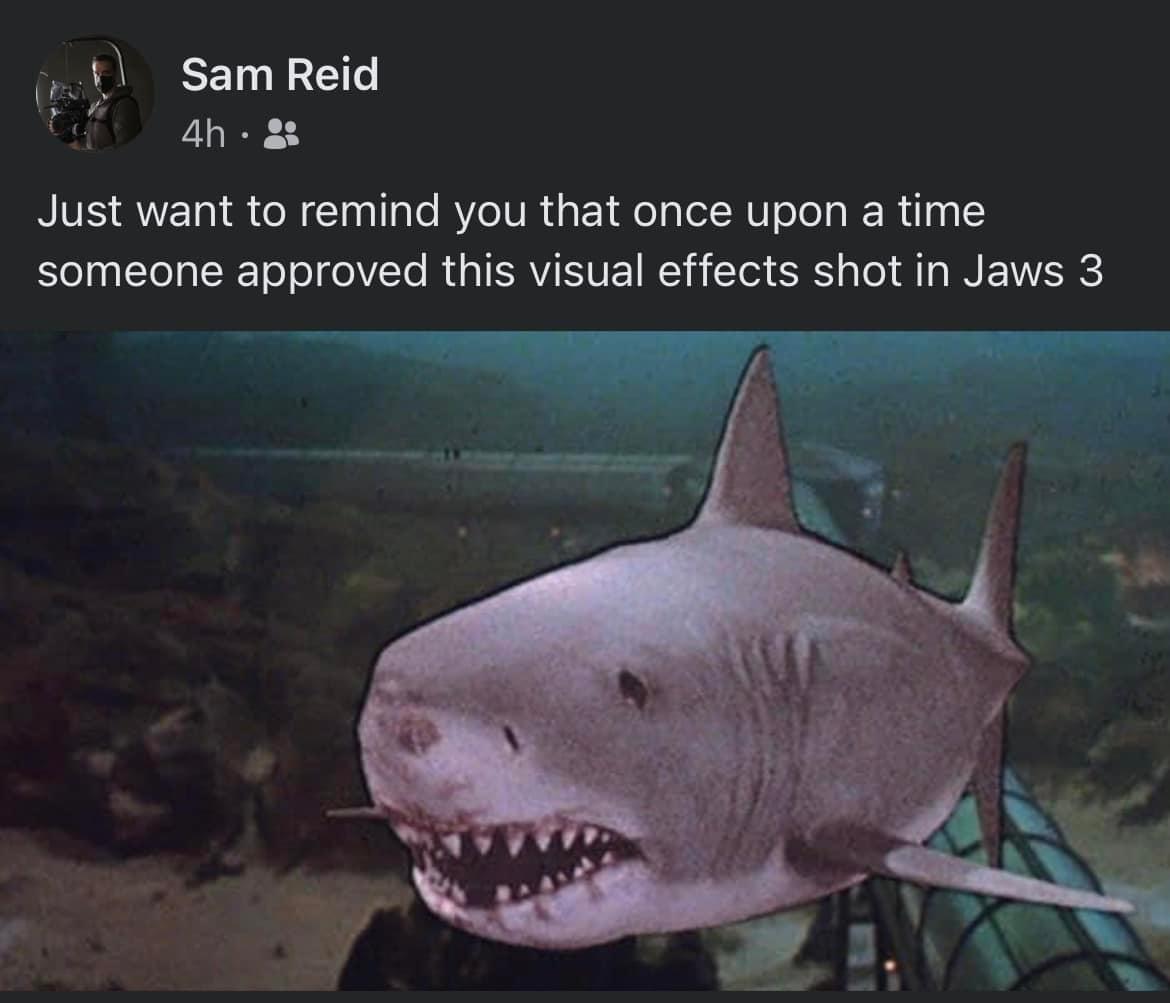 L samReid L ahem Just want to remind you that once upon a time someone approved this visual effects shot in Jaws 3