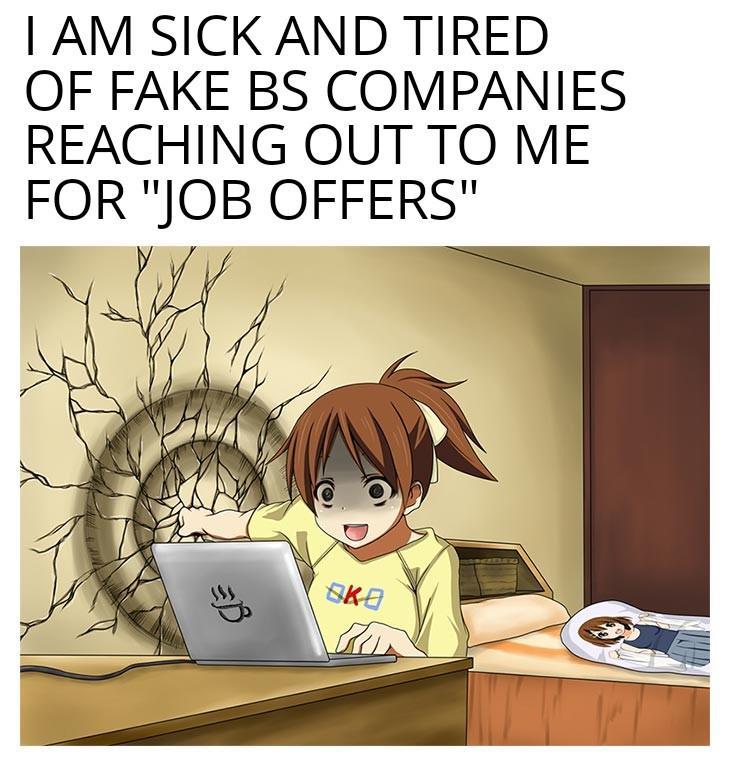 AM SICK AND TIRED OF FAKE BS COMPANIES REACHING OUT TO ME FOR JOB OFFERS