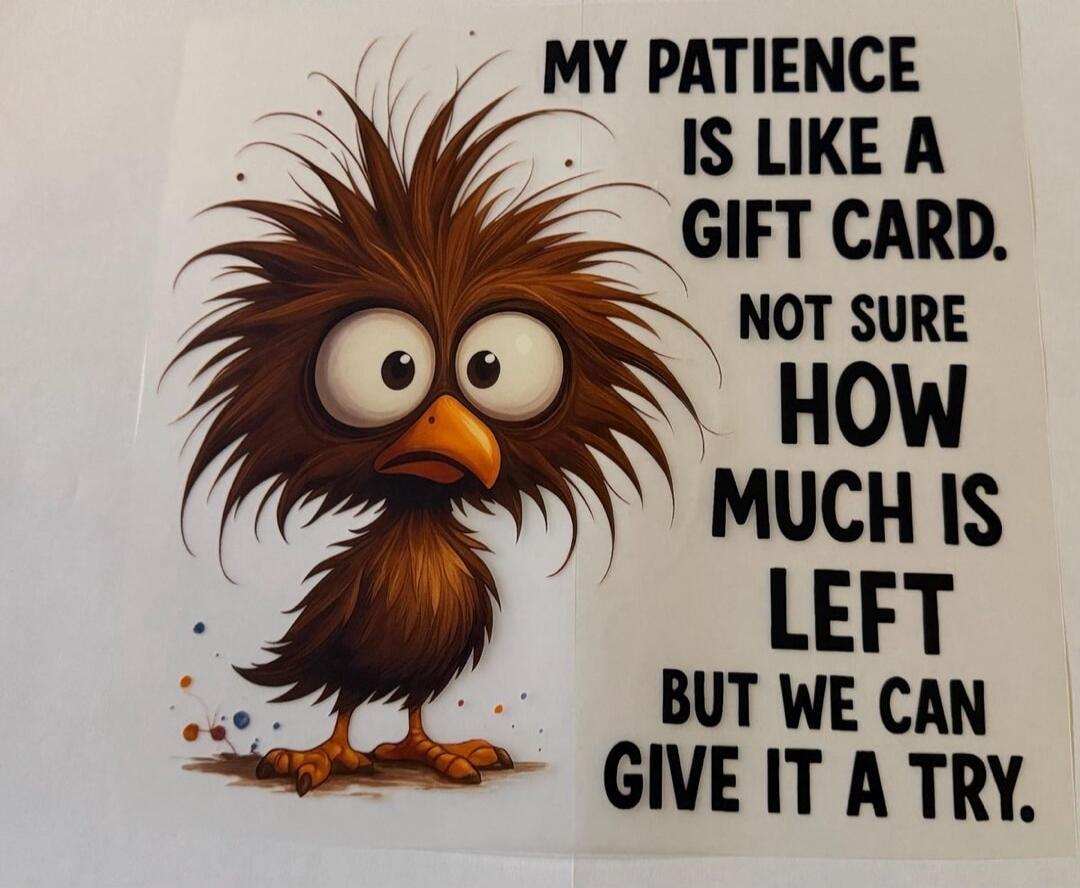 MY PATIENCE IS LIKE A GIFT CARD. NOT SURE HOW MUCH IS LEFT BUT WE CAN GIVE IT A TRY.