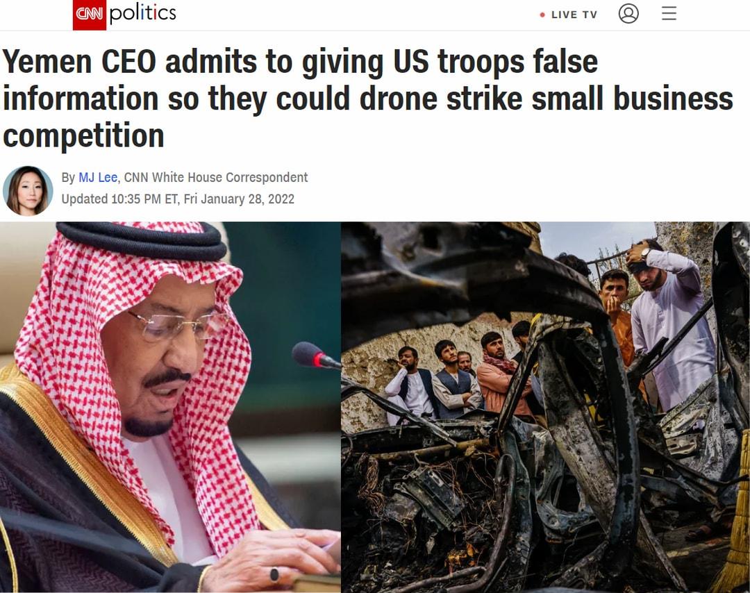 Yemen CEO admits to giving US troops false information so they could drone strike small business competition