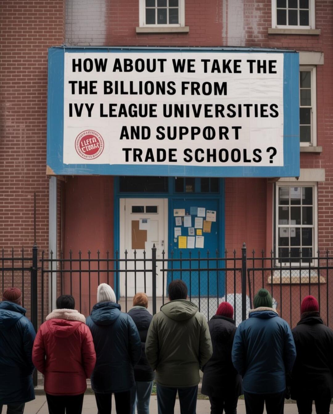 HOW ABOUT WE TAKE THE BILLIONS FROM IVY LEAGUE UNIVERSITIES AND SUPPORT TRADE SCHOOLS?