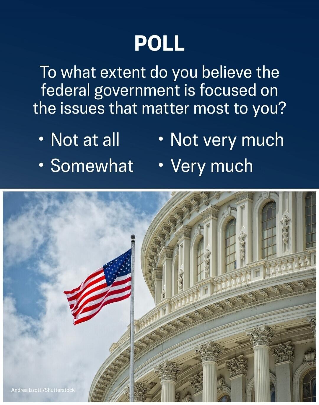 POLL To what extent do you believe the federal government is focused on the issues that matter most to you? Not at all Not very much Somewhat Very much