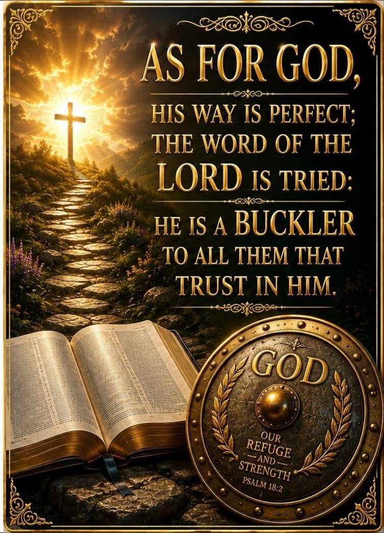 AS FOR GOD, HIS WAY IS PERFECT; THE WORD OF THE LORD IS TRIED: HE IS A BUCKLER TO ALL THEM THAT TRUST IN HIM. GOD OUR REFUGE AND STRENGTH PSALM 18:2