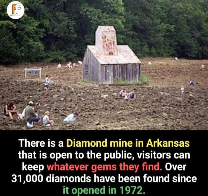 There is a Diamond mine in Arkansas that is open to the public visitors can keep whatever gems they find Over 31000 diamonds have been found since it opened in 1972