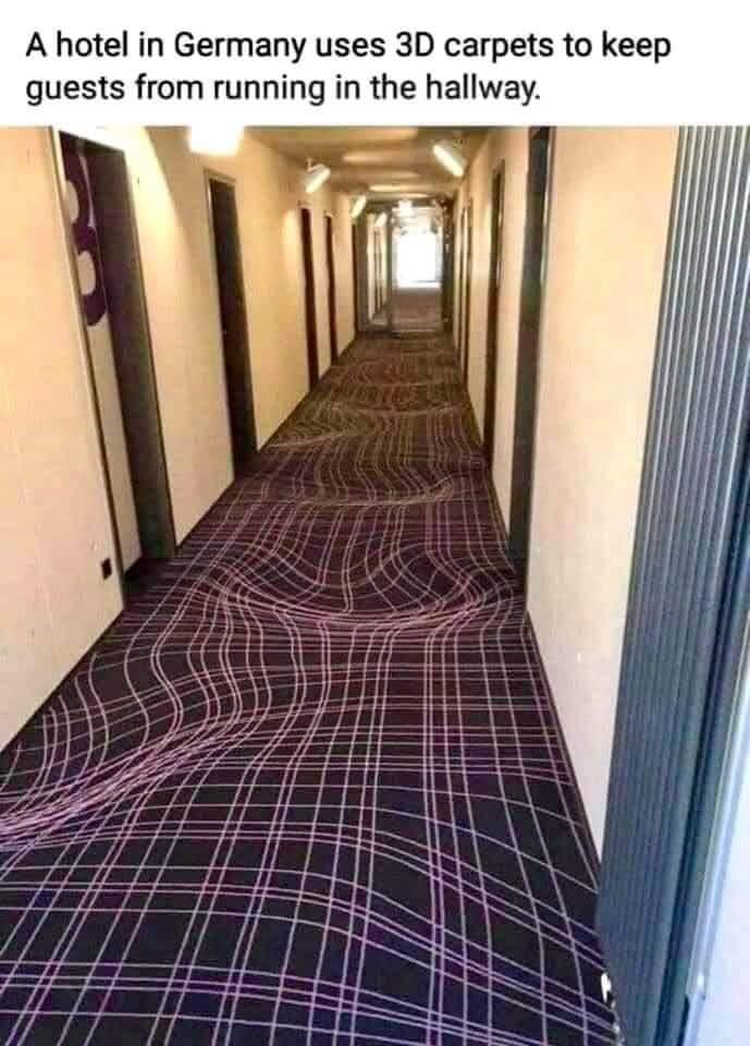 A hotel in Germany uses 3D carpets to keep guests from running in the hallway