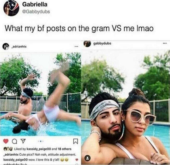What my bf posts on the gram VS me lmao