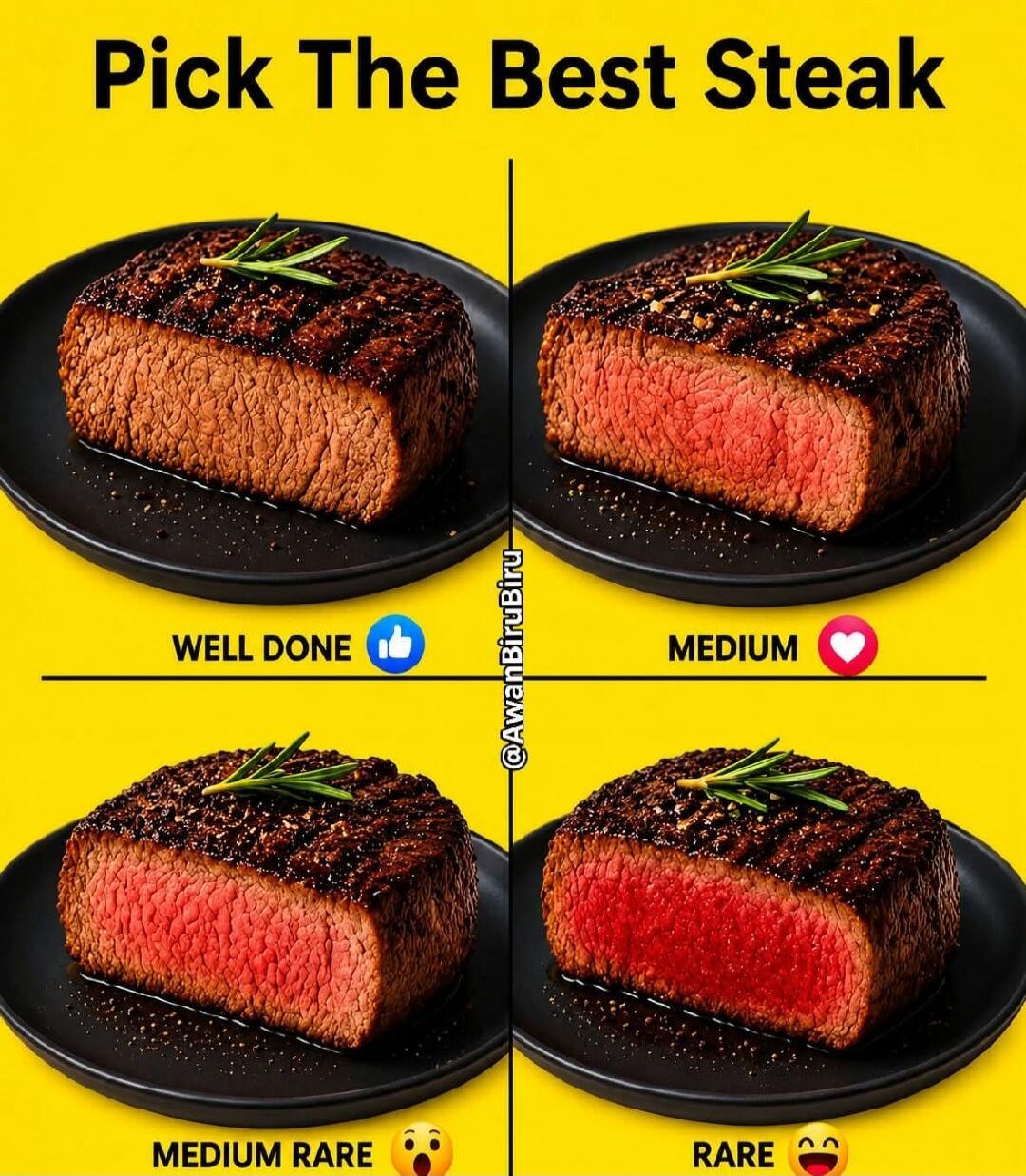 Pick The Best Steak. Well Done. Medium. Medium Rare. Rare.