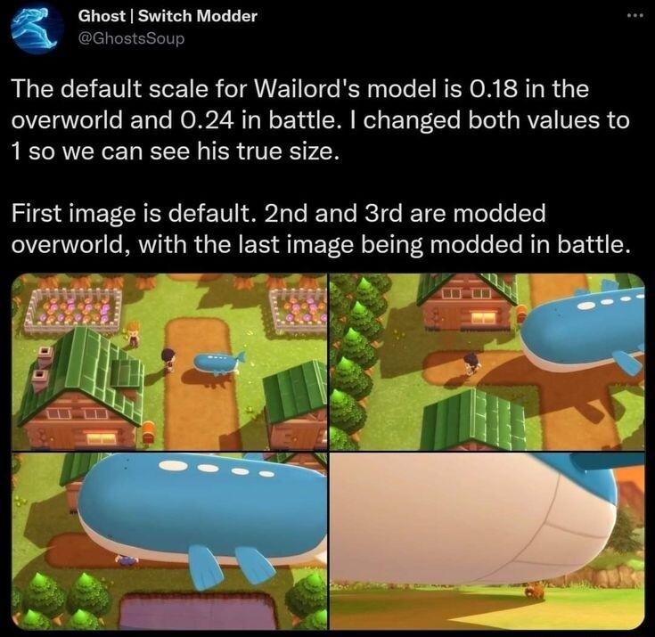 Ghost Switch Modder The default scale for Wailords model is 018 in the overworld and 024 in battle changed both values to 150 we can see his true size First image is default 2nd and 3rd are modded overworld with the last image being modded in battle Em