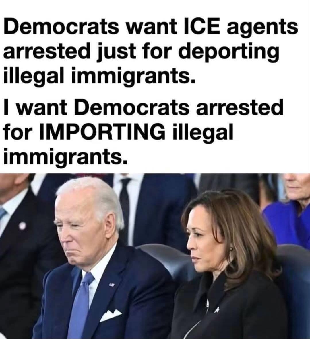 Democrats want ICE agents arrested just for deporting illegal immigrants. I want Democrats arrested for IMPORTING illegal immigrants.