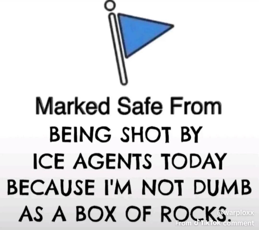 Marked Safe From BEING SHOT BY ICE AGENTS TODAY BECAUSE I'M NOT DUMB AS A BOX OF ROCKS