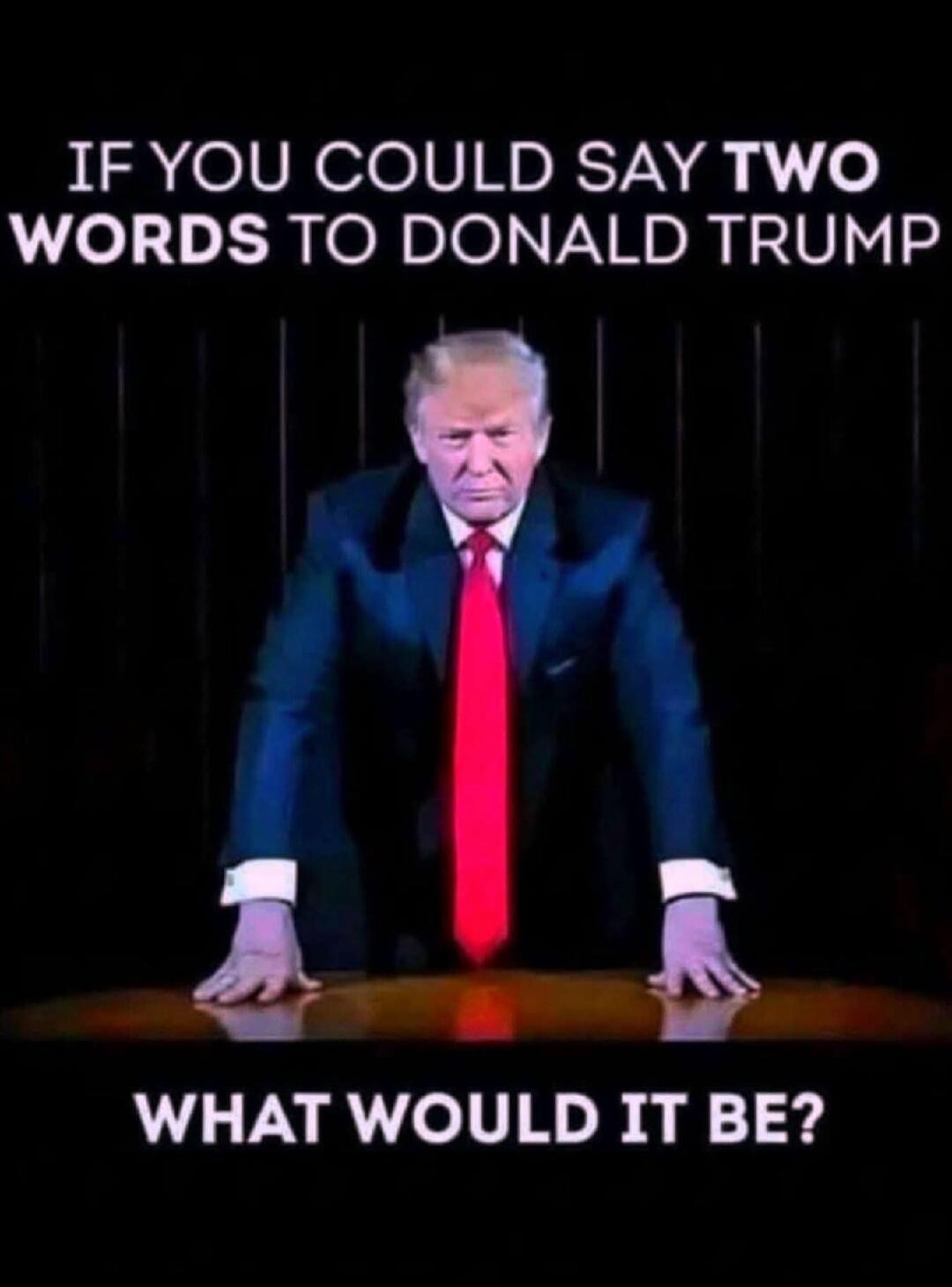 IF YOU COULD SAY TWO WORDS TO DONALD TRUMP WHAT WOULD IT BE?