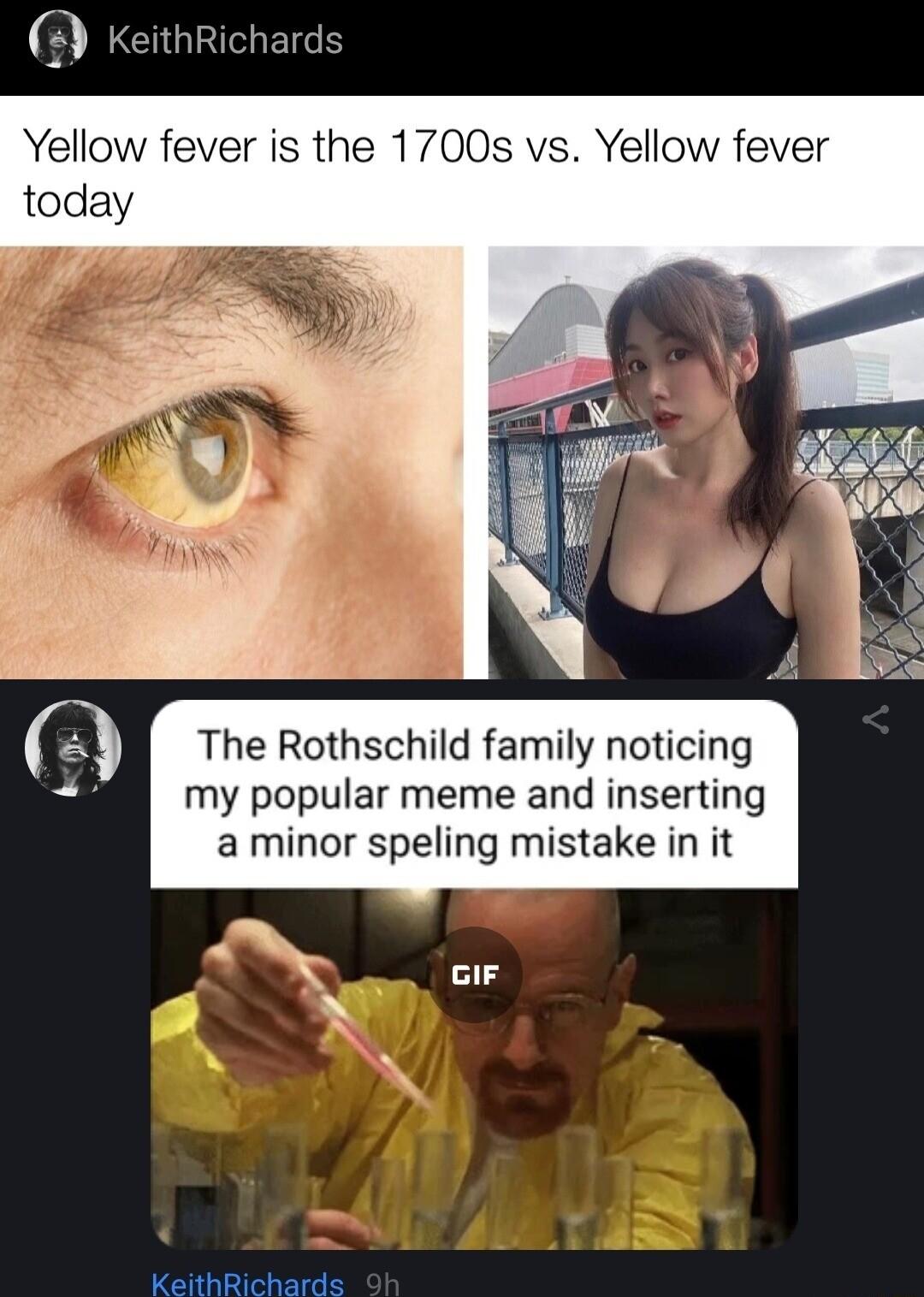 KeithRichards Yellow fever is the 1700s vs Yellow fever today The Rothschild family noticing my popular meme and inserting a minor speling mistake in it D cre KeithRichards