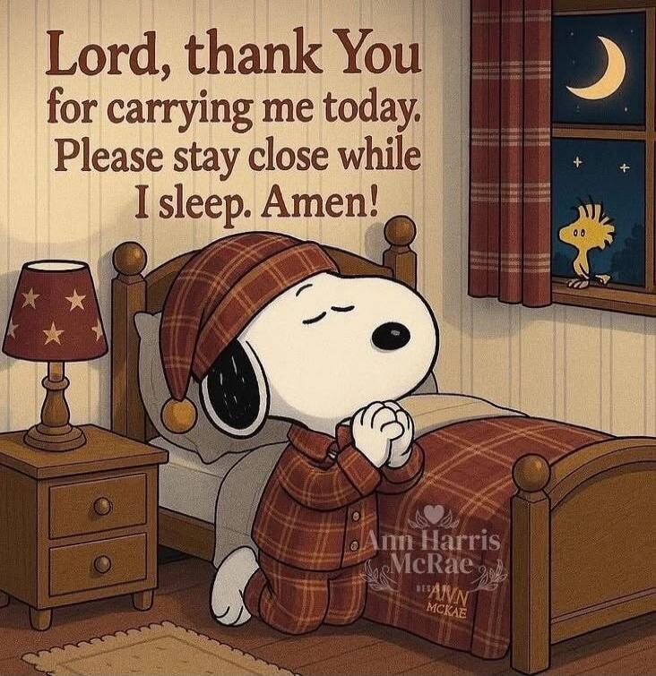 Lord, thank You for carrying me today. Please stay close while I sleep. Amen!