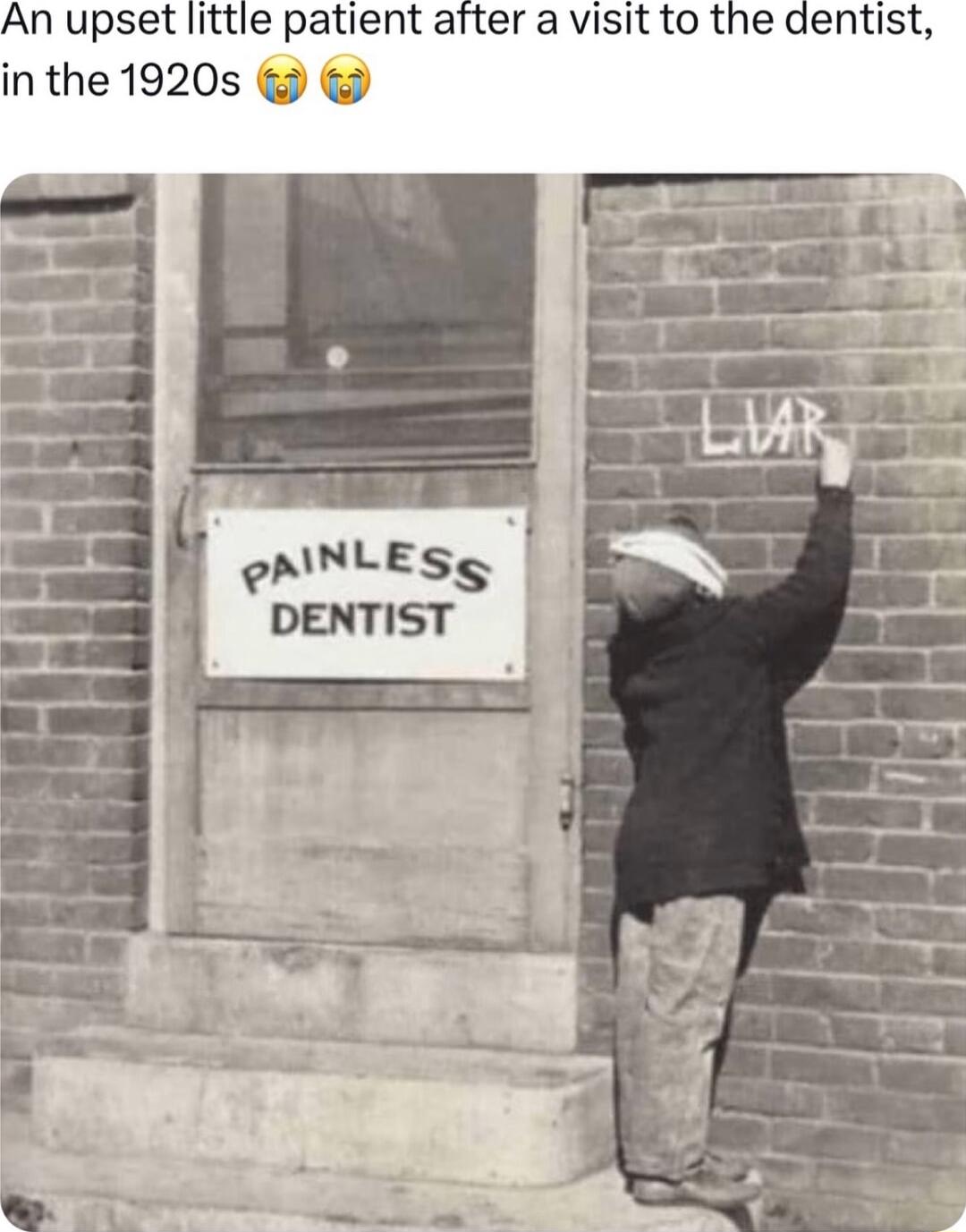 An upset little patient after a visit to the dentist inthe 1920s