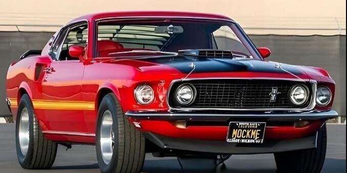 Red classic car, front view