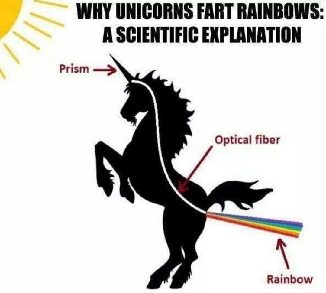 WHY UNICORNS FART RAINBOWS: A SCIENTIFIC EXPLANATION
Prism
Optical fiber
Rainbow