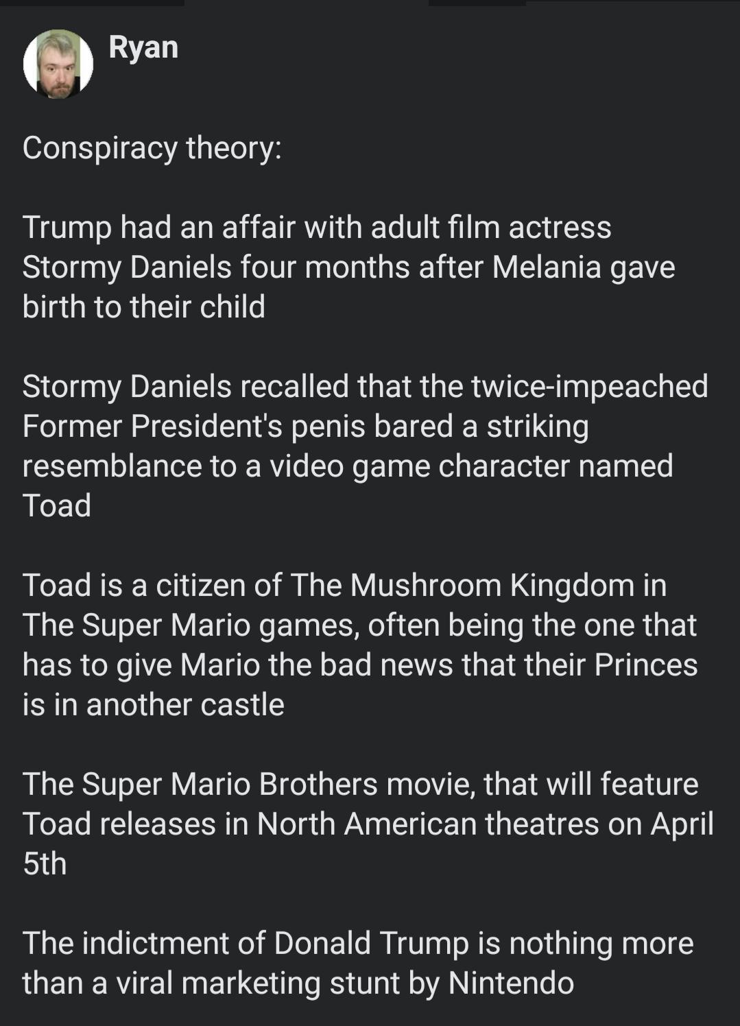 Che Conspiracy theory RO ECENE TRV GET VISl e S Stormy Daniels four months after Melania gave LLRURCRGEEy Stormy Daniels recalled that the twice impeached Former Presidents penis bared a striking S DR IR CRERYTe oo E e BT E T Iy E Ty T Toad Toad is a citizen of The Mushroom Kingdom in The Super Mario games often being the one that BERRCR VRV ELT RGN EL VAR GEIR TR SHENCGEEER The Super Mario Brothe