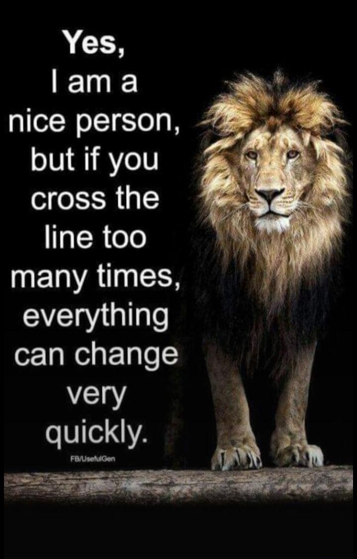 Yes, I am a nice person, but if you cross the line too many times, everything can change very quickly.