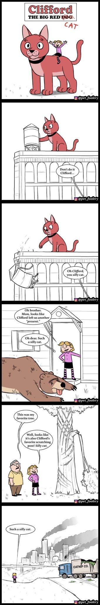 oh hmd you y cat Oh brother Mom looks like Clifford left usinalbr present_ o Oh dear Such asillycat its also Cliffords favorite sratching post Silly cat Suchasilly cat