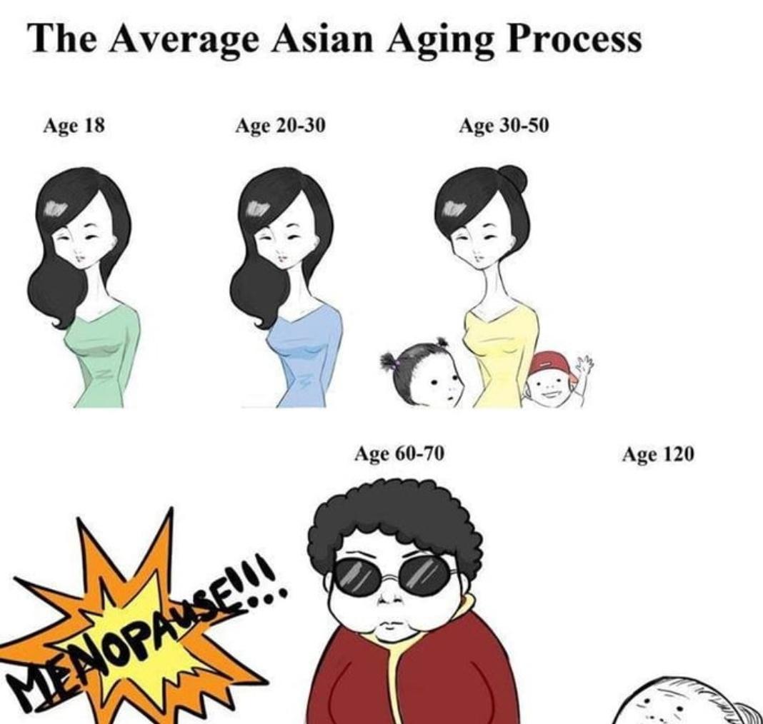 The Average Asian Aging Process Age 18 Age 20 30 Age 30 50 Age 120