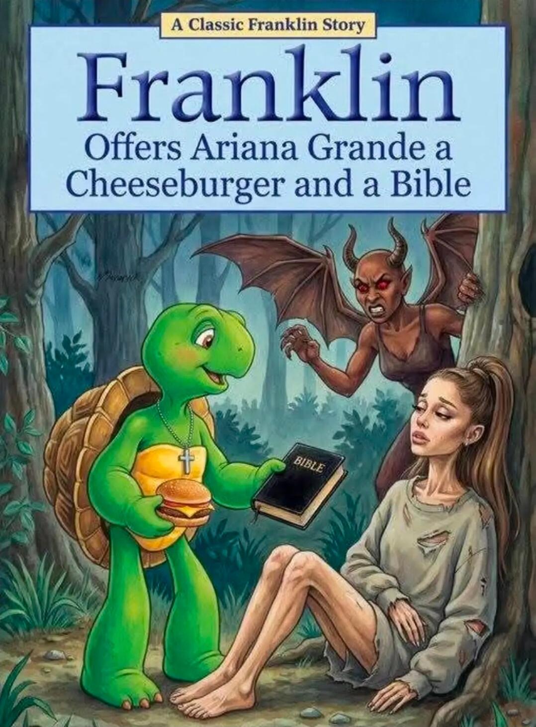 A Classic Franklin Story Franklin Offers Ariana Grande a Cheeseburger and a Bible