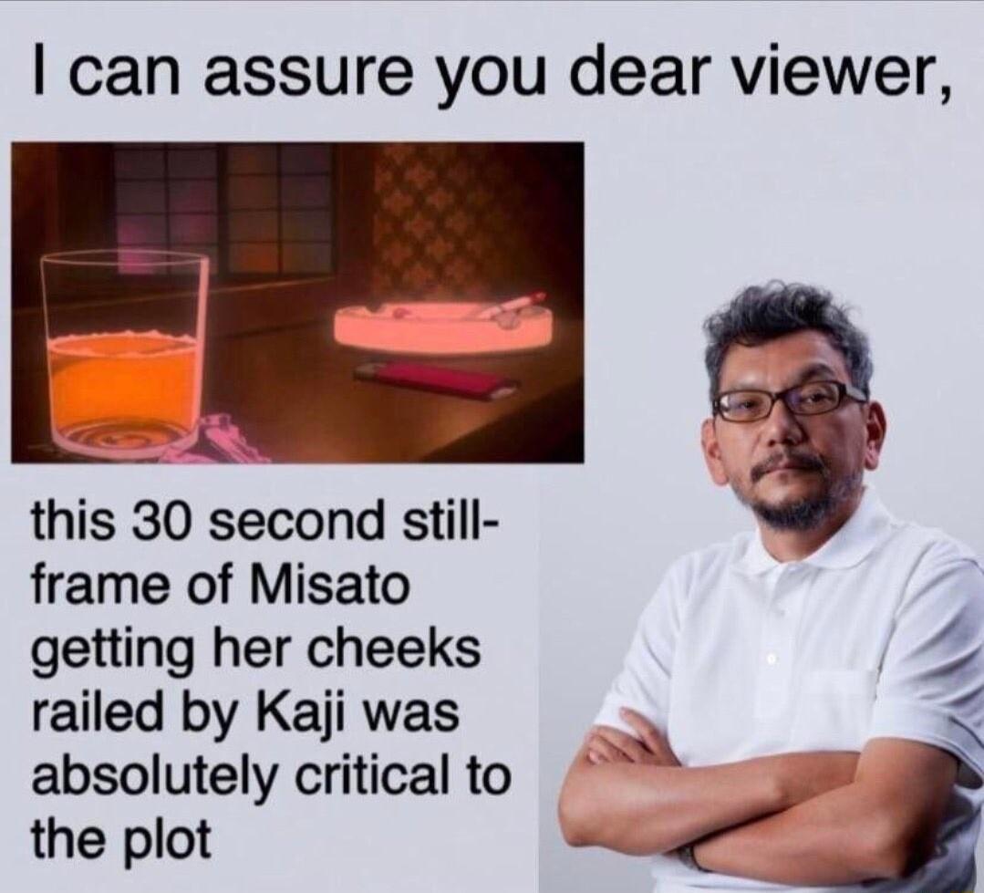 can assure you dear viewer 5 this 30 second still frame of Misato getting her cheeks railed by Kaji was i SN 1 absolutely critical to the plot