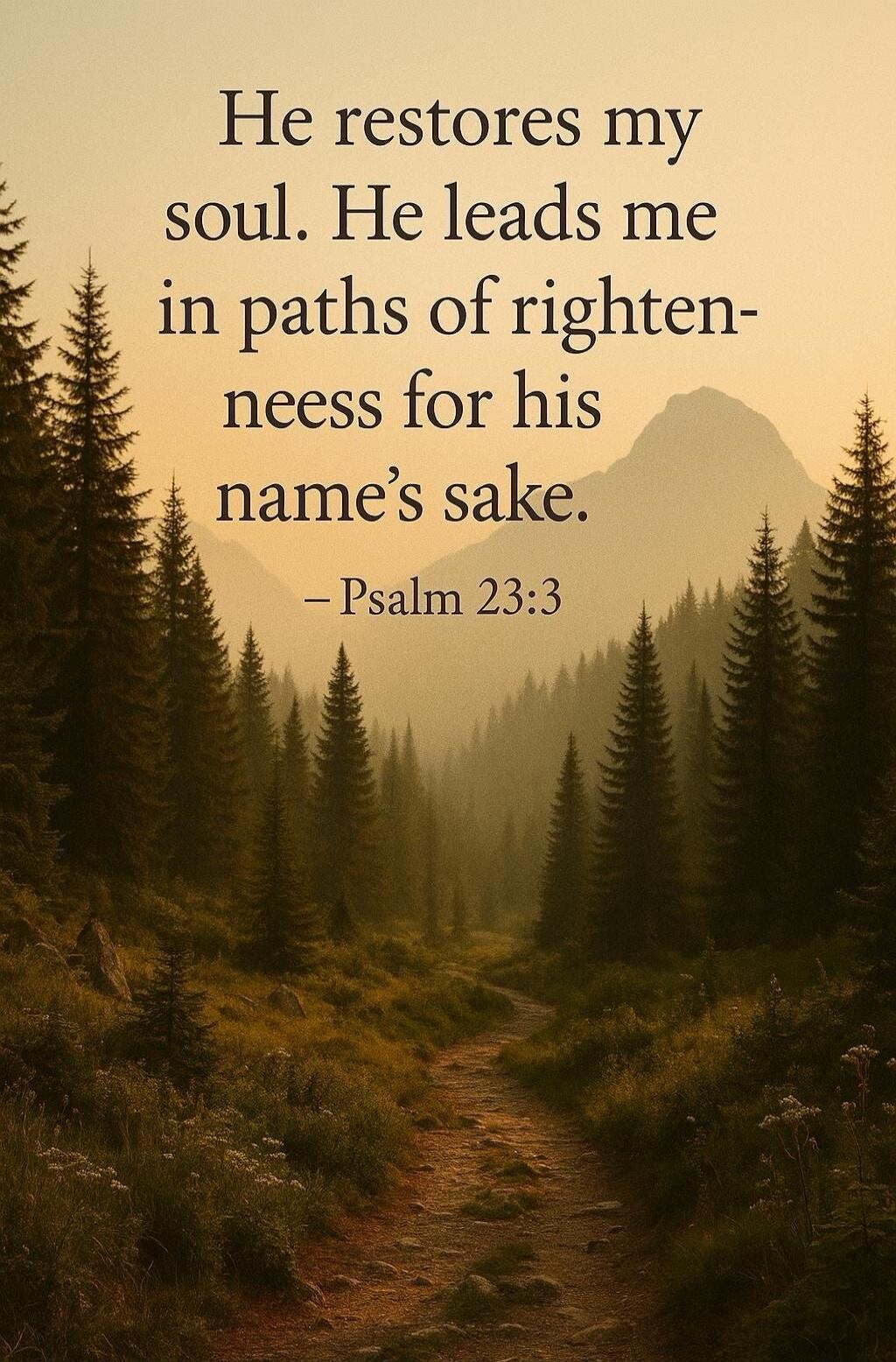 He restores my soul. He leads me in paths of righteousness for his name’s sake. — Psalm 23:3