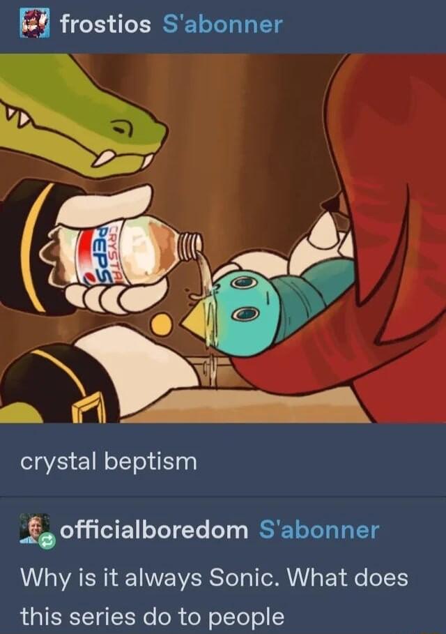 F frostios Sabonner crystal beptism g officialboredom Sabonner Why is it always Sonic What does L IERTET SN oR dol oTTo o