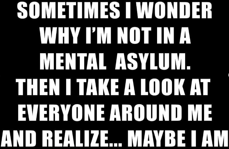 SOMETIMES I WONDER WHY I'M NOT IN A MENTAL ASYLUM. THEN I TAKE A LOOK AT EVERYONE AROUND ME AND REALIZE... MAYBE I AM