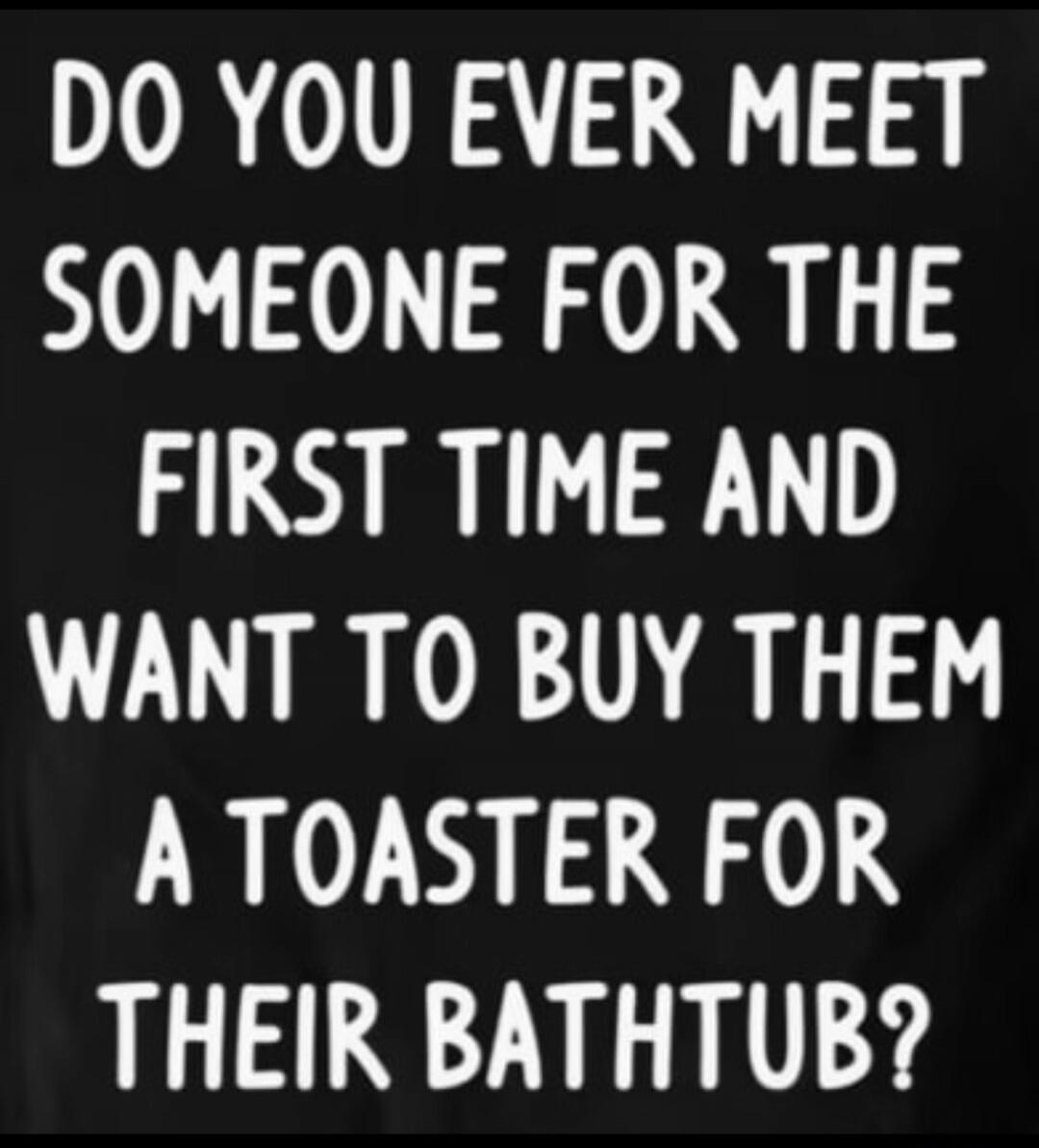 DO YOU EVER MEET SOMEONE FOR THE FIRST TIME AND WANT TO BUY THEM A TOASTER FOR THEIR BATHTUB?