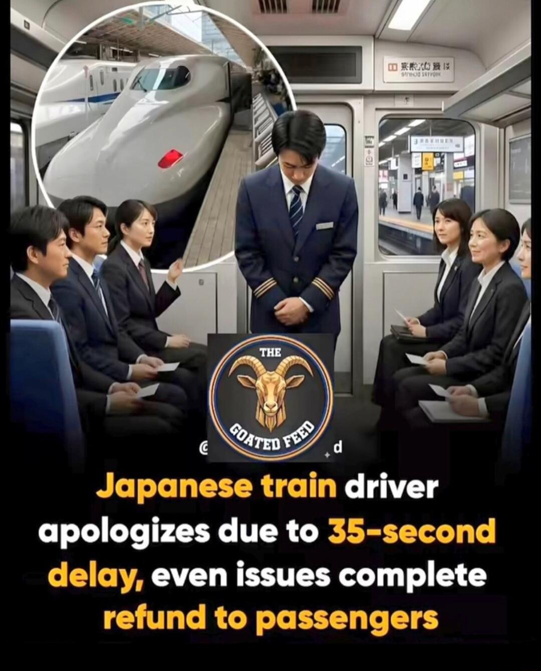 THE GOATED FEED
Japanese train driver apologizes due to 35-second delay, even issues complete refund to passengers