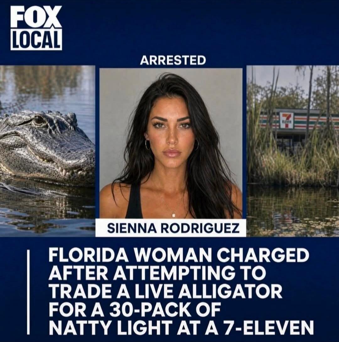 FOX LOCAL ARRESTED SIENNA RODRIGUEZ FLORIDA WOMAN CHARGED AFTER ATTEMPTING TO TRADE A LIVE ALLIGATOR FOR A 30-PACK OF NATTY LIGHT AT A 7-ELEVEN