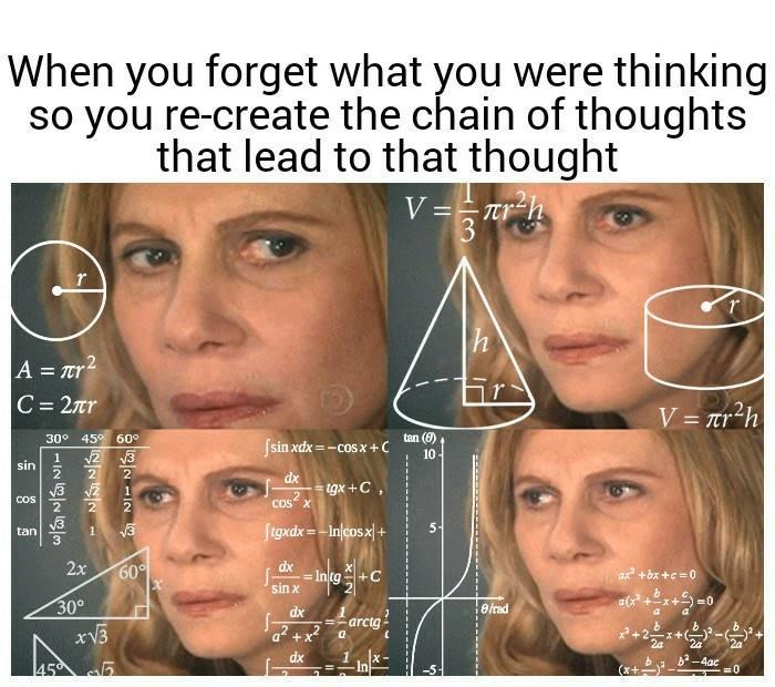 When you forget what you were thinking so0 you re create the chain of thoughts that lead to that thought