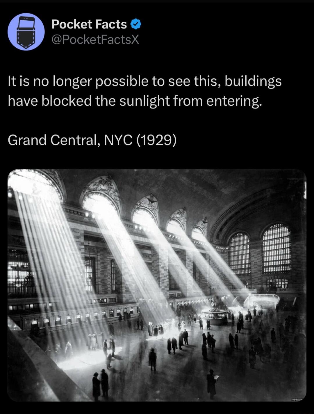 Pocket Facts PocketFactsX Itis no longer possible to see this buildings have blocked the sunlight from entering Grand Central NYC 1929