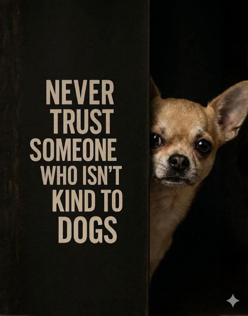 NEVER TRUST SOMEONE WHO ISN'T KIND TO DOGS