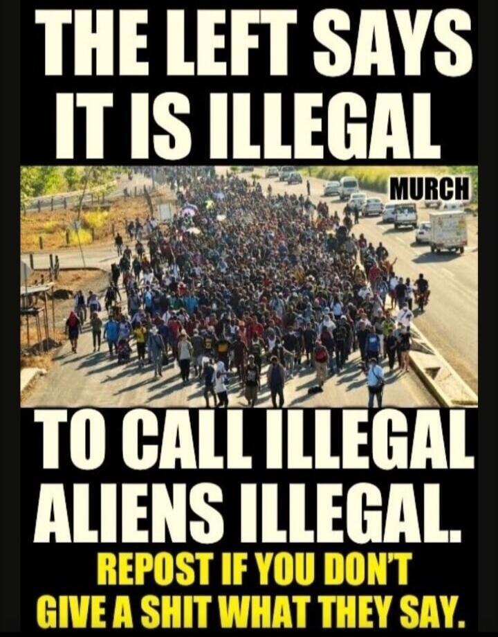 THE LEFT SAYS IT IS ILLEGAL TO CALL ILLEGAL ALIENS ILLEGAL. REPOST IF YOU DON'T GIVE A SHIT WHAT THEY SAY. MURCH