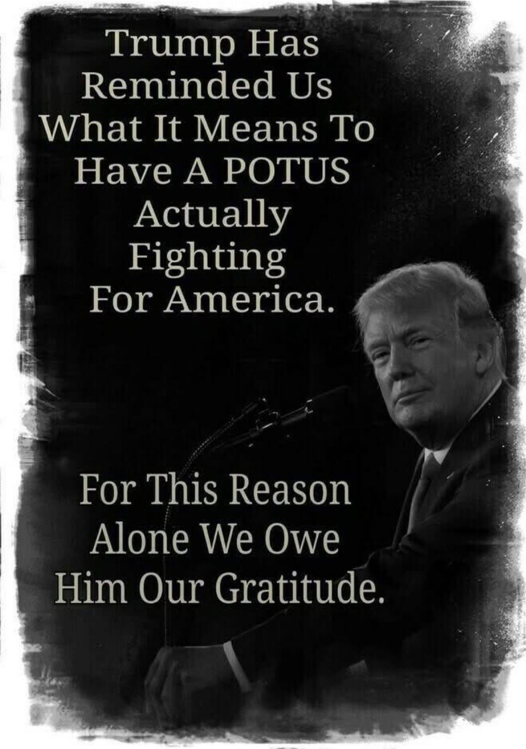 Trump Has Reminded Us What It Means To Have A POTUS Actually Fighting For America. For This Reason Alone We Owe Him Our Gratitude.