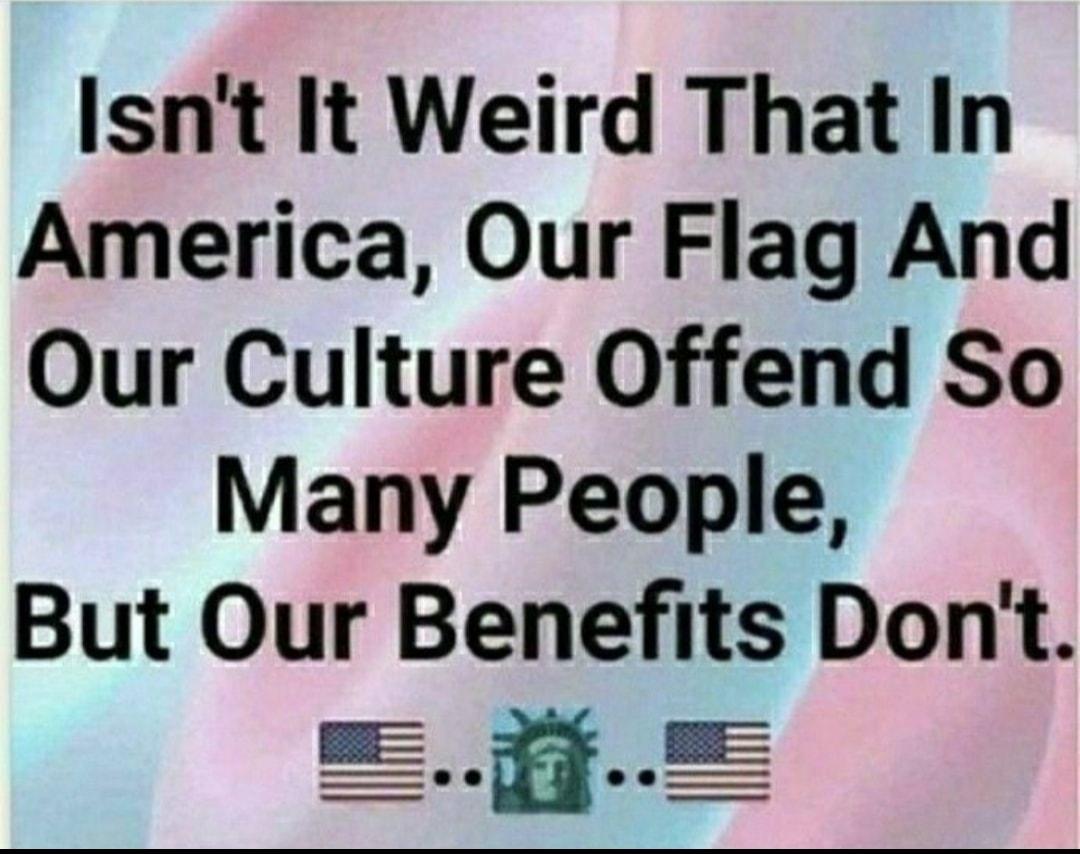 Isnt It Weird That In America Our Flag And Our Culture Offend So Many People But Our Benefits Dont Iy ly