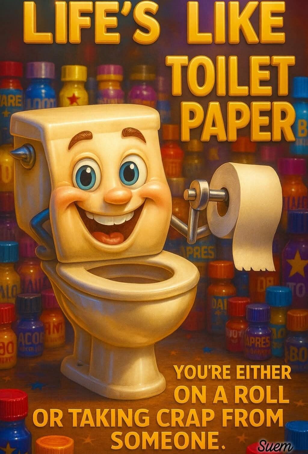 LIFE'S LIKE TOILET PAPER
YOU'RE EITHER ON A ROLL OR TAKING CRAP FROM SOMEONE.